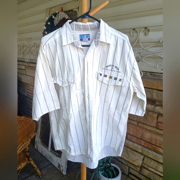 Bugle Boy Other - Vintage Bugle Boy White Striped 100% Cotton Button-Up Shirt_Med